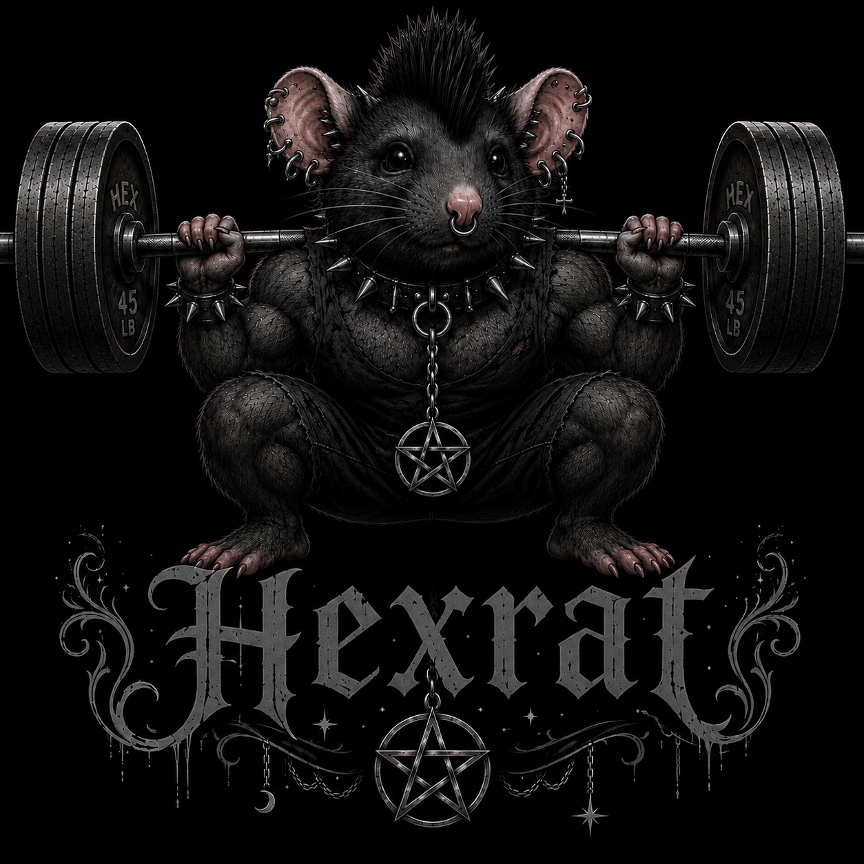 HexRat logo artwork with barbell-lifting mascot